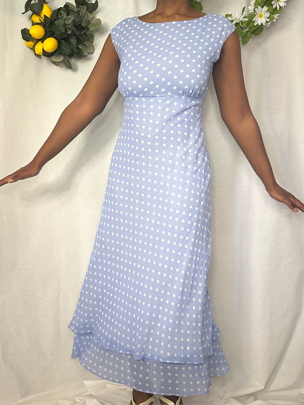 Light blue unbranded sleeveless polka dot maxi dress